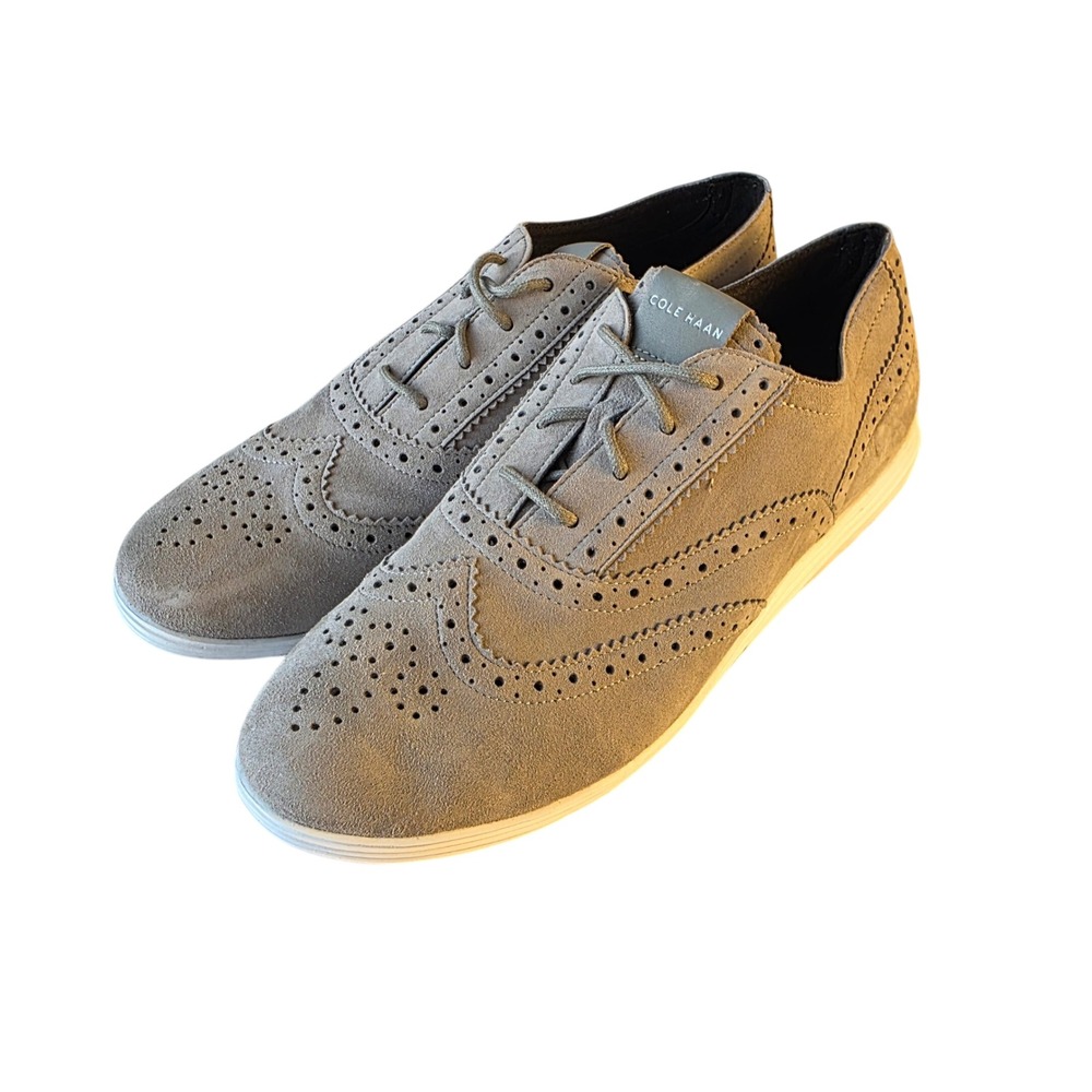 Cole Haan GrandOS Suede Leather Wingtip Oxford Lace Up Womens Loafers 8.5 Gray